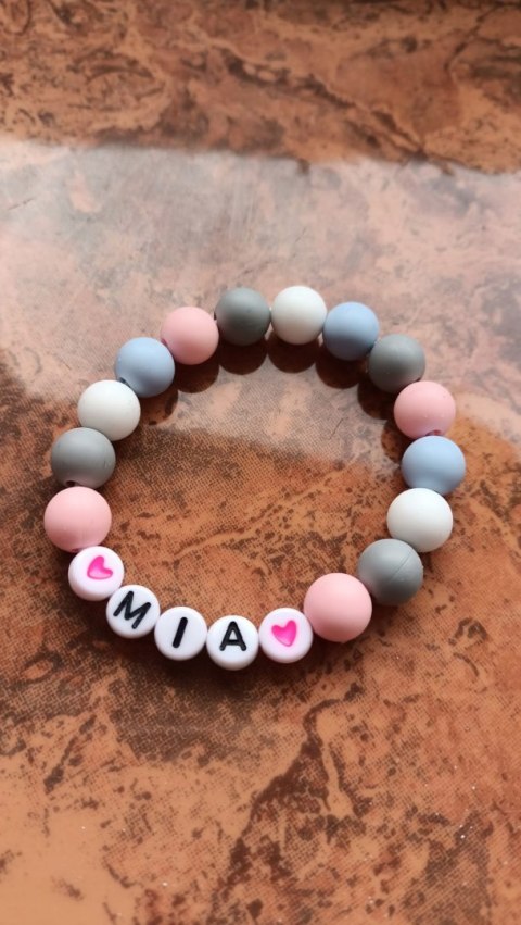 BRANSOLETKA RÓŻOWA IMIE DO SZKOŁY DZIEŃ DZIECKA PRZEDSZKOLAKA