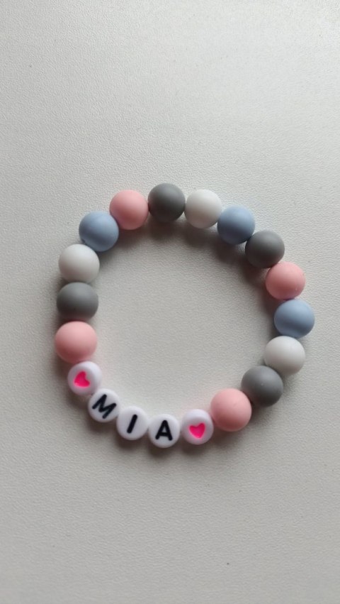 BRANSOLETKA RÓŻOWA IMIE DO SZKOŁY DZIEŃ DZIECKA PRZEDSZKOLAKA