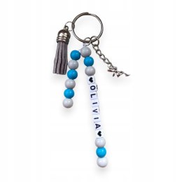 BRELOK DO KLUCZY Z IMIENIEM NIEBIESKO-SZARY NA URODZINY TATY