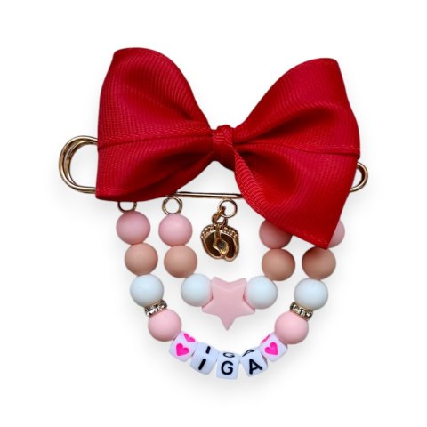 BROSZKA DO WÓZKA z czerwoną kokardką dla dziewczynki imię