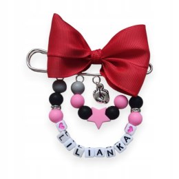 BROSZKA DO WÓZKA z czerwoną kokardką dla dziewczynki różowa