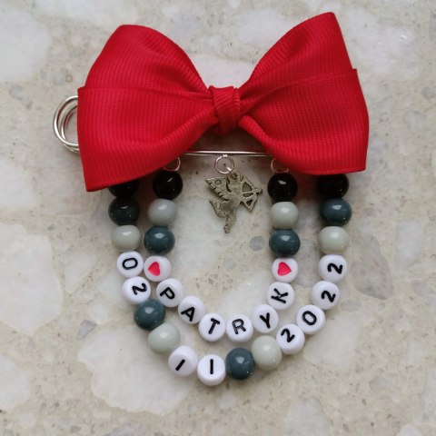 Broszka do wózka agrafka z imieniem i datą DLA CHŁOPCA