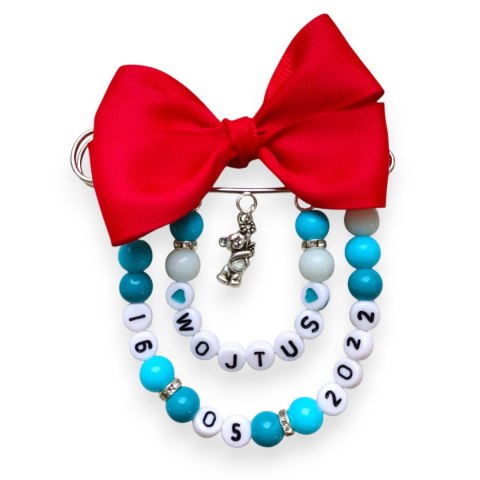 Broszka do wózka agrafka z imieniem i datą Niebieska 2