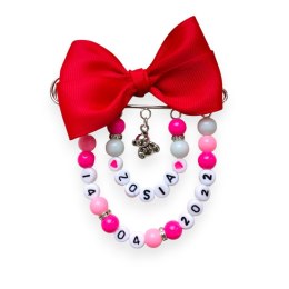 Broszka do wózka agrafka z imieniem i datą urodzenia RÓŻOWA