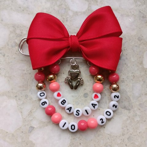 Broszka do wózka agrafka z imieniem i datą urodzenia dziecka