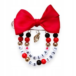 Broszka do wózka agrafka z imieniem i datą urodzenia kokarda