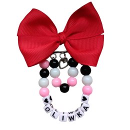 Broszka do wózka agrafka z imieniem kokarda czerwona