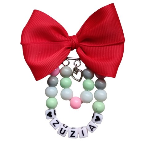 Broszka do wózka agrafka z imieniem kokarda czerwona