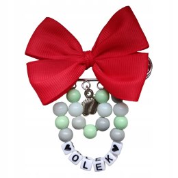 Broszka do wózka agrafka z imieniem kokarda czerwona