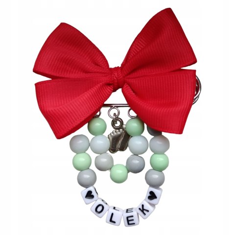 Broszka do wózka agrafka z imieniem kokarda czerwona