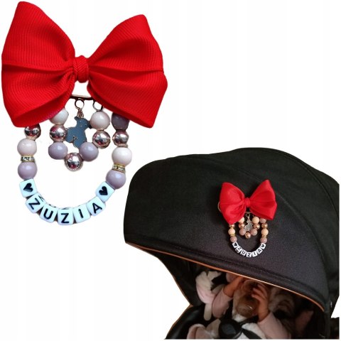 KOKARDA BROSZKA CZERWONA Z IMIENIEM DO WÓZKA ZŁOTA