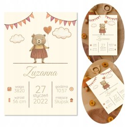 Metryczka Personalizowana Dla Dziecka A4 BEZ RAMKI Prezent Chrzest Urodziny