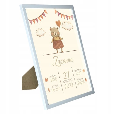 Metryczka Personalizowana Dla Dziecka A4 z Ramką Prezent Chrzest Urodziny