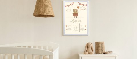 Metryczka Personalizowana Dla Dziecka A4 z Ramką Prezent Chrzest Urodziny