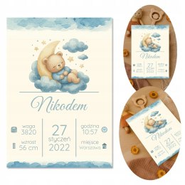 Personalizowana Metryczka Dla Dziecka A4 BEZ RAMKI Prezent Chrzest Urodziny