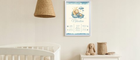 Personalizowana Metryczka z Ramką Dla Dziecka A4 Na Prezent Urodziny
