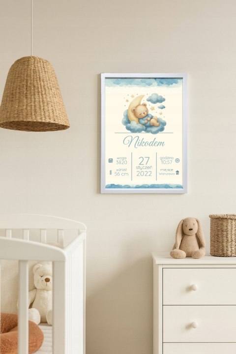 Personalizowana Metryczka z Ramką Dla Dziecka A4 Na Prezent Urodziny