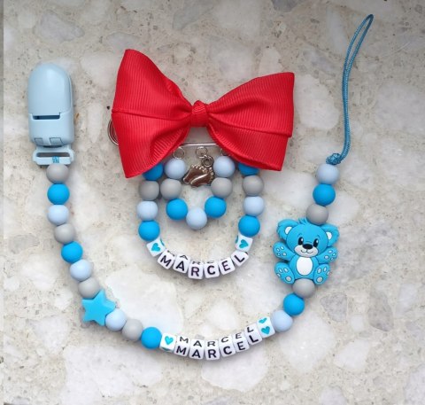 ZESTAW Zawieszka do smoczka + wózka PREZENT MIŚ