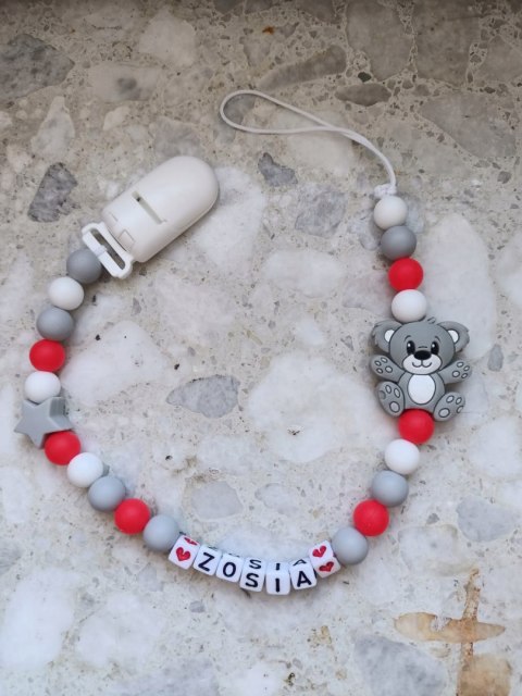 Zawieszka silikonowa do smoczka dla dziewczynki z misiem 14