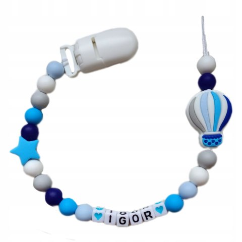 Zawieszka silikonowa do smoczka z imieniem niebieski balon