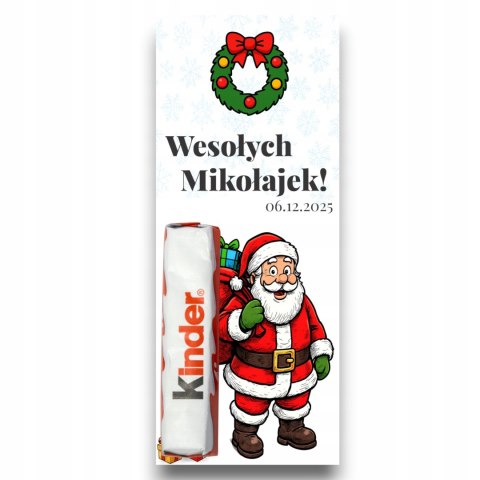 BILECIK ŚWIĄTECZNY KINDEREK WESOŁYCH ŚWIĄT DLA DZIECI PODZIEKOWANIE MIKOŁAJ
