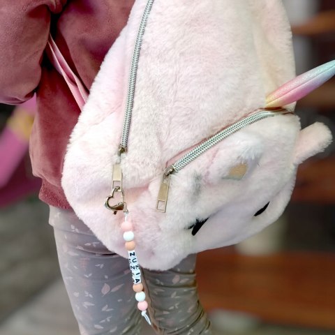 BRELOK Z KORALIKÓW SILIKONOWYCH Z IMIENIEM PROSTY MAŁY Z ZAPIĘCIEM SERCE 2