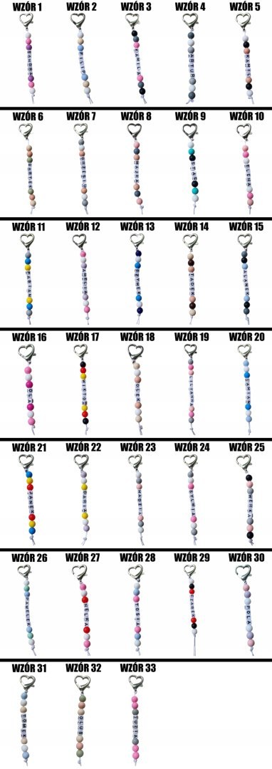 BRELOK Z KORALIKÓW SILIKONOWYCH Z IMIENIEM PROSTY MAŁY Z ZAPIĘCIEM SERCE 2