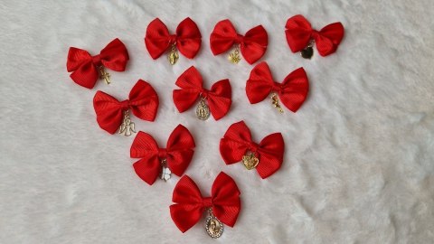 Broszka do wózka CZERWONA KOKARDKA KORONA ZŁOTA na szczęście