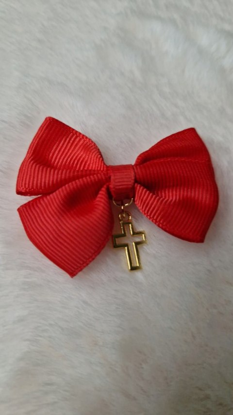 Broszka do wózka CZERWONA KOKARDKA KRZYŻ ZŁOTY