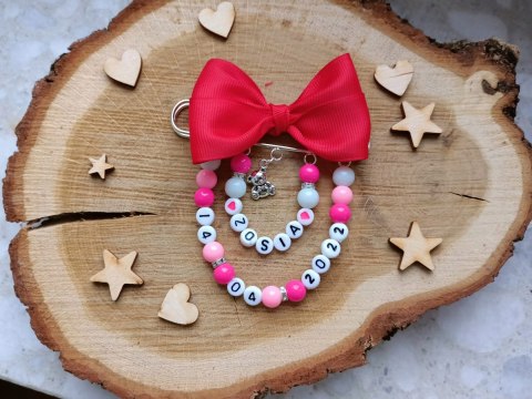 Broszka do wózka agrafka z imieniem datą urodzenia