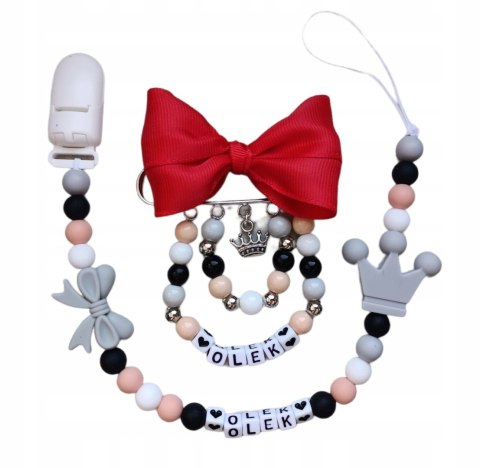 Lańcuszek do smoczka, przypinka do wozka ZESTAW