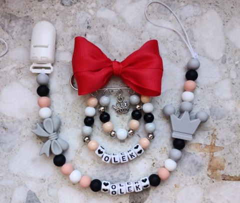 Lańcuszek do smoczka, przypinka do wozka ZESTAW