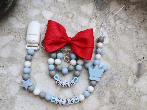 ZESTAW SILIKONOWY Zawieszka do smoczka wózka IMIE