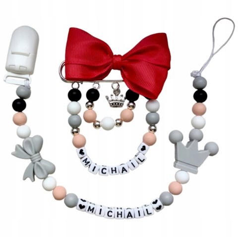 ZESTAW Zawieszka do smoczka + wózka CHŁOPIEC IMIĘ NARODZINY