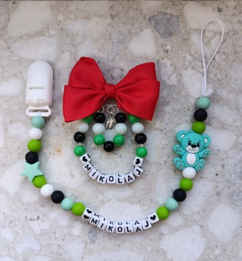 ZESTAW Zawieszka do smoczka + wózka PREZENT MIŚ