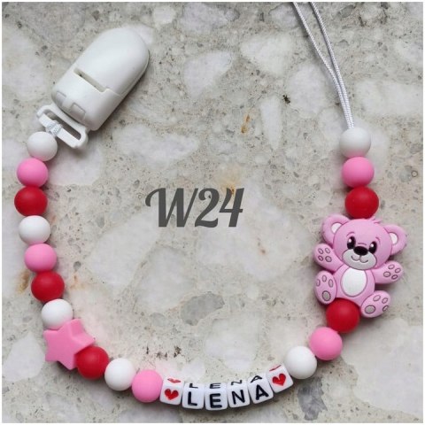 Zawieszka silikonowa do smoczka dla dziewczynki z misiem 12