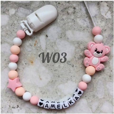 Zawieszka silikonowa do smoczka dla dziewczynki z misiem 1