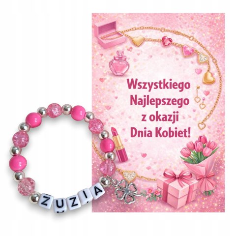 Bransoletka dla Dziewczynki z Imieniem + Kartka Prezentowa DZIEŃ KOBIET