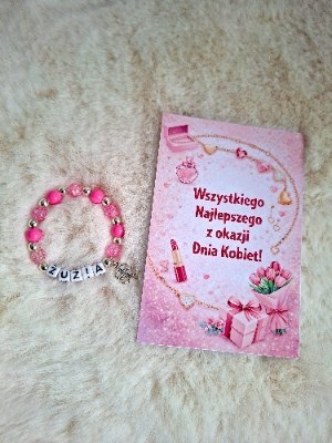 Bransoletka dla Dziewczynki z Imieniem + Kartka Prezentowa DZIEŃ KOBIET