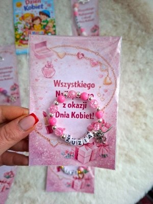 Bransoletka dla Dziewczynki z Imieniem + Kartka Prezentowa DZIEŃ KOBIET