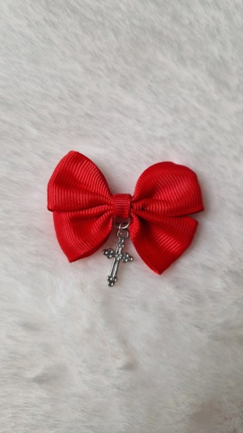 Broszka do wózka CZERWONA KOKARDKA Zawieszka KRZYŻ