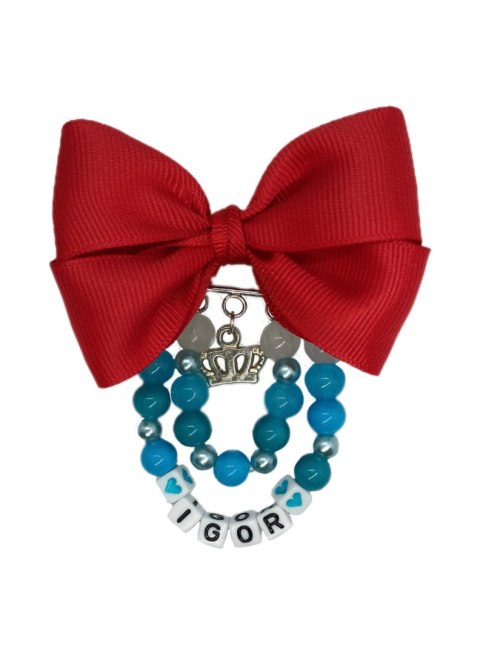 Broszka do wózka agrafka z imieniem kokarda czerwona