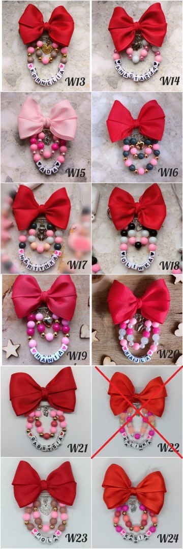 Broszka do wózka agrafka z imieniem kokarda czerwona