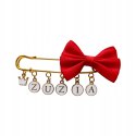 Broszka do wózka agrafka z imieniem kokarda czerwona