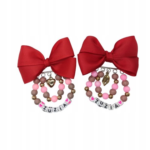 Broszka do wózka agrafka z imieniem kokarda czerwona