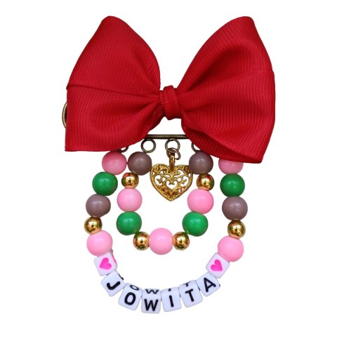 Broszka do wózka agrafka z imieniem kokarda czerwona