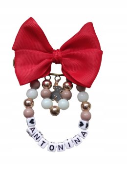 Broszka do wózka agrafka z imieniem kokarda czerwona