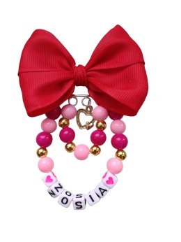 Broszka do wózka agrafka z imieniem kokarda czerwona