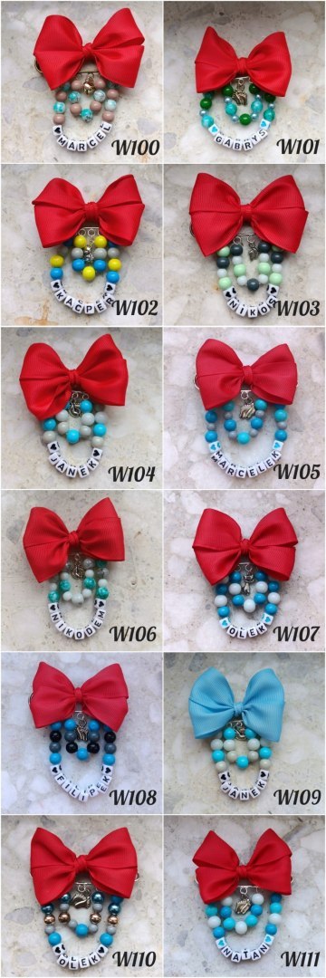 Broszka do wózka agrafka z imieniem kokarda czerwona