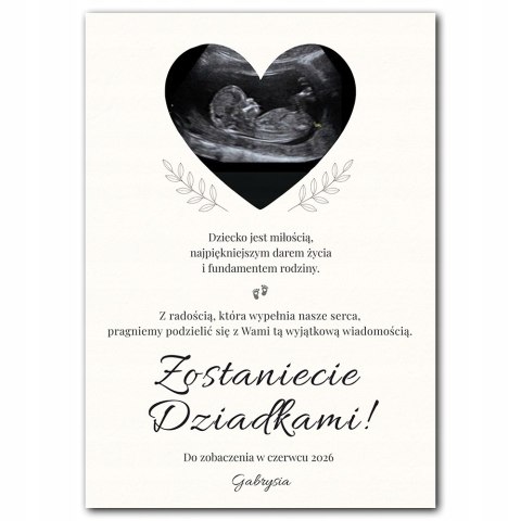 INFORMACJA O CIĄŻY PLAKAT Z RAMKĄ A3 dla DZIADKÓW ZDJĘCIE USG PAMIĄTKA